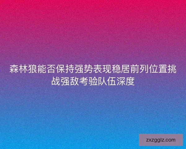 森林狼能否保持强势表现稳居前列位置挑战强敌考验队伍深度
