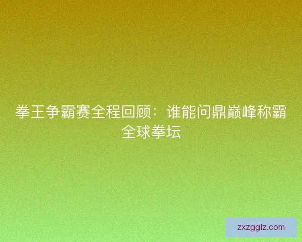 拳王争霸赛全程回顾：谁能问鼎巅峰称霸全球拳坛